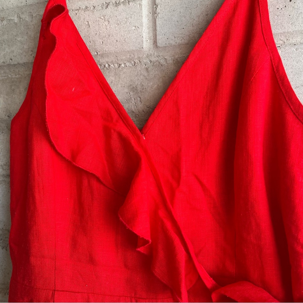 Pink Lily Vibrant Red Ruffled V-Neck Romper